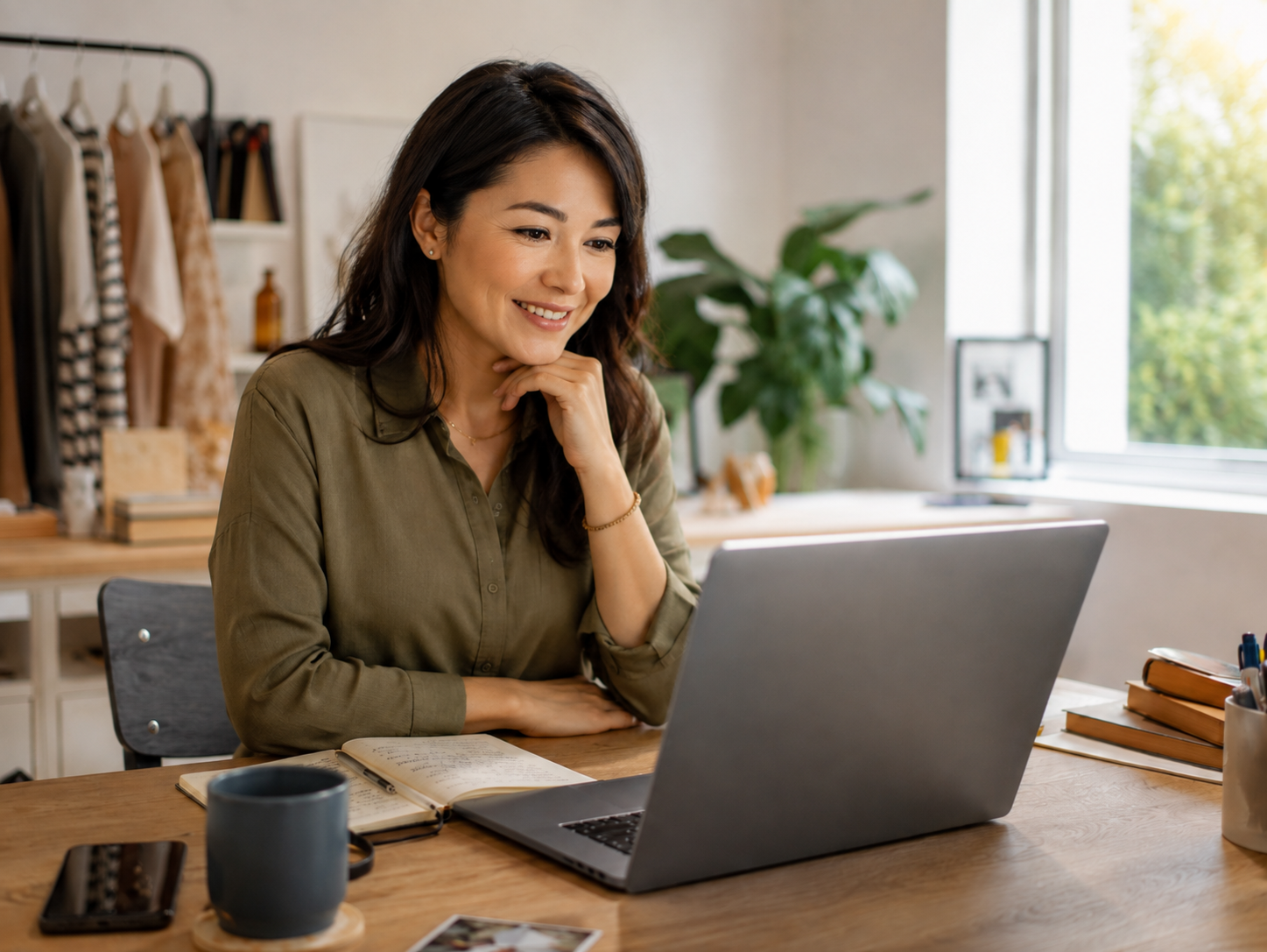 オンラインで打ち合わせをする個人事業主の女性