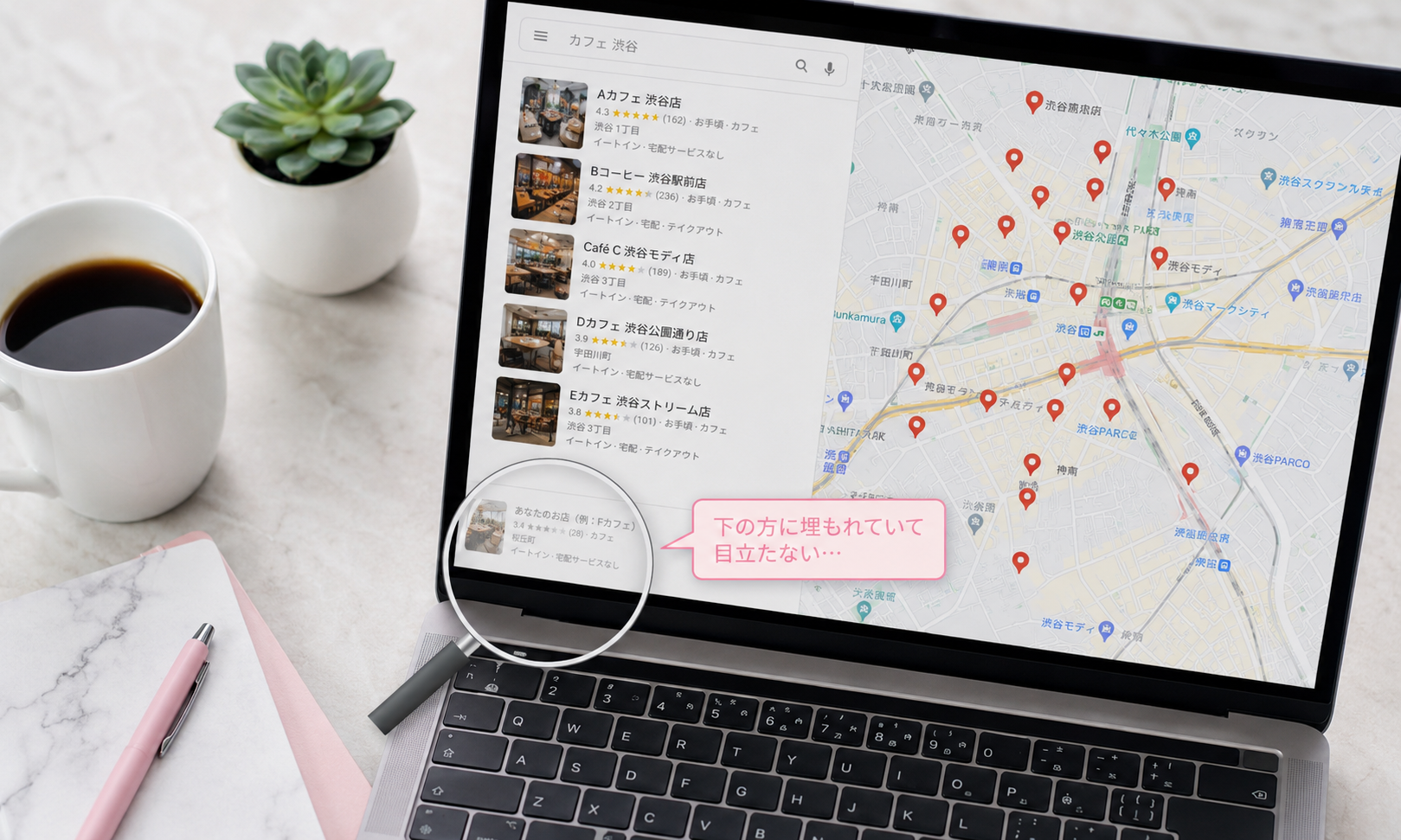 検索しても、自分の店舗が目立たない