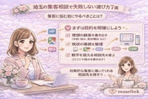 埼玉で集客相談の選び方7選と最初の1手を解説するパステル調アイキャッチ画像