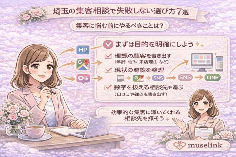 埼玉で集客相談の選び方7選と最初の1手を解説するパステル調アイキャッチ画像