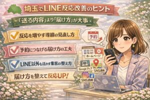 埼玉でLINE反応改善に悩む女性経営者向けに、送る内容ではなく届け方の見直し方を紹介しているイラスト調のアイキャッチ画像