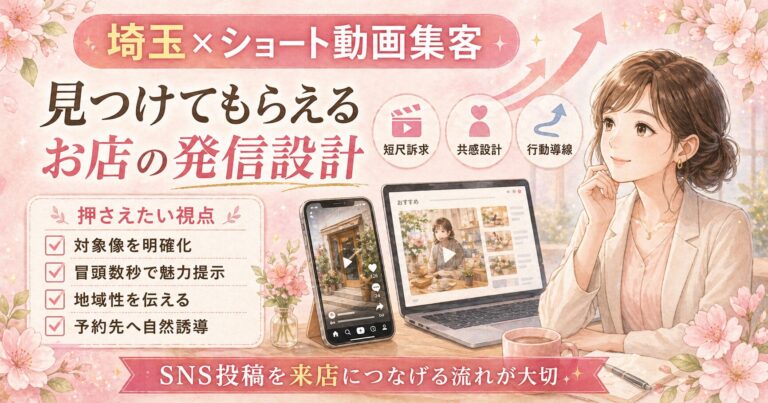 埼玉のショート動画集客で、対象像の明確化や地域性、予約導線を整え、お店の発信設計を見直す女性経営者向けアイキャッチ画像