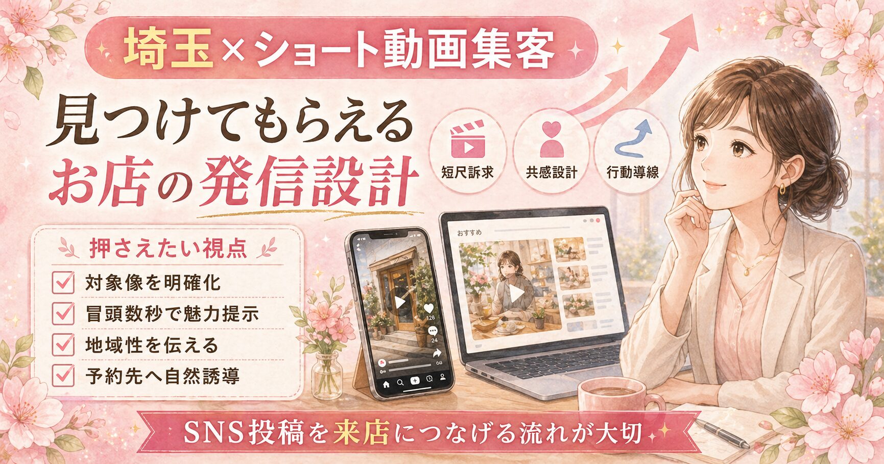 埼玉のショート動画集客で、対象像の明確化や地域性、予約導線を整え、お店の発信設計を見直す女性経営者向けアイキャッチ画像