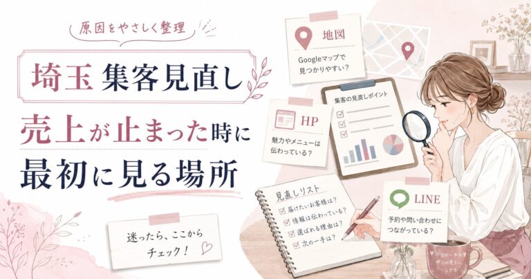 埼玉の集客見直しで、売上が止まった時に地図・HP・SNS・LINEの導線を確認するポイントを示したアイキャッチ画像