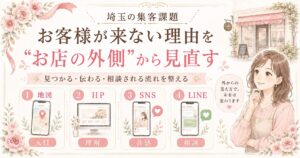 埼玉の集客課題として、お客様が来ない理由をお店の外側から見直し、地図・HP・SNS・LINEの導線を整理するアイキャッチ画像