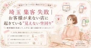 埼玉 集客 失敗をテーマに、お客様が来ない店に起きる見えない空回りをHP・SNS・Googleマップ・LINEの導線から見直すアイキャッチ画像
