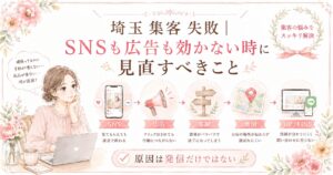 埼玉 集客 失敗をテーマに、SNSも広告も効かない時に導線・地図・HP・LINEを見直すポイントを示したアイキャッチ画像