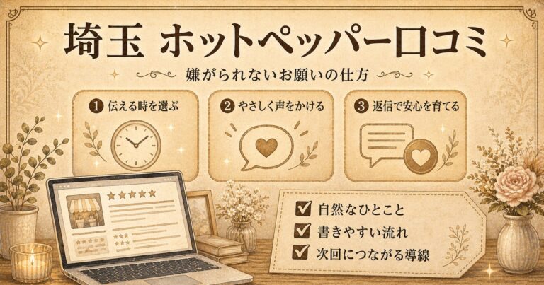 埼玉のホットペッパー口コミ対策として、嫌がられないお願いの仕方を3つの流れで解説したアイキャッチ画像