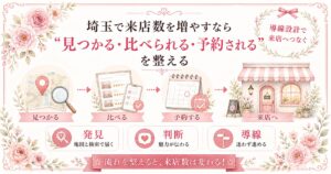 埼玉で来店数を増やすために、見つかる・比べる・予約する・来店へ進む流れを整理したアイキャッチ画像