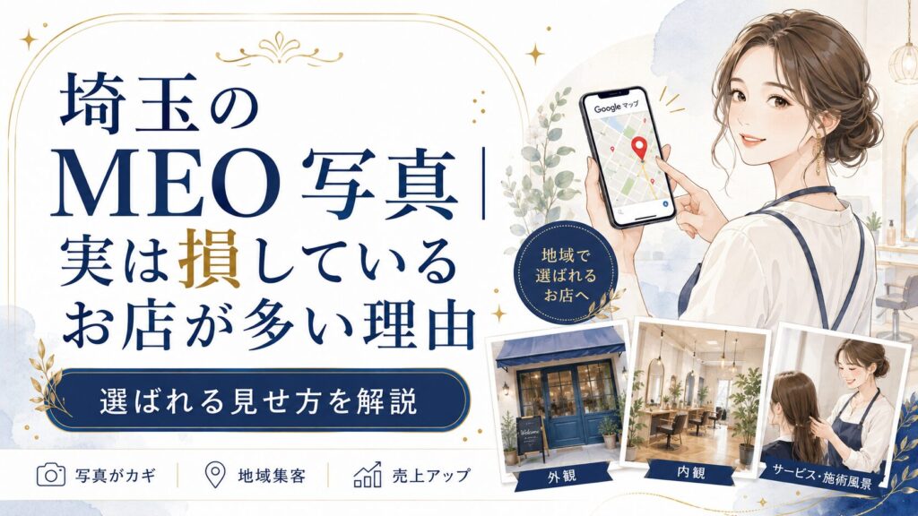 埼玉のMEO写真で損している店舗に向けて、Googleマップ写真の見せ方や外観・内観・施術写真の重要性を解説するアイキャッチ画像