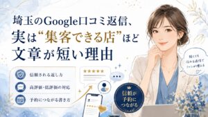 埼玉のGoogle口コミ返信で、短い文章でも信頼され予約につながる返し方を解説するブログアイキャッチ画像