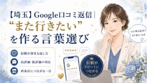 埼玉のGoogle口コミ返信で、また行きたいと思われる言葉選びや高評価・低評価への対応を解説するブログアイキャッチ画像