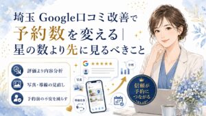 埼玉のGoogle口コミ改善で予約数を変えるために、星の数より口コミ内容・写真・導線を見直す方法を解説するブログアイキャッチ画像