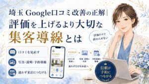 埼玉のGoogle口コミ改善で、評価を上げるだけでなく写真・説明・予約導線を整えて集客につなげる方法を解説するブログアイキャッチ画像