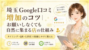 埼玉のGoogle口コミ増加のコツとして、タイミング・QRコード・LINE導線で自然に口コミが集まる仕組みを解説するブログアイキャッチ画像