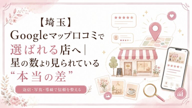 埼玉のGoogleマップ口コミで、星の数だけでなく返信・写真・導線を整えて信頼される店になる方法を解説するブログアイキャッチ画像