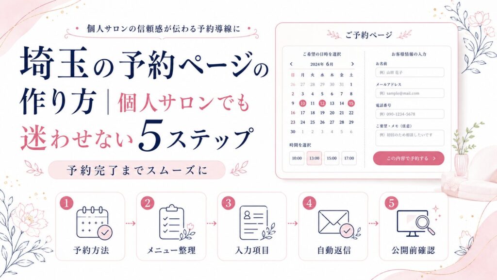 埼玉の個人サロン向け予約ページの作り方を5ステップで紹介するイラスト