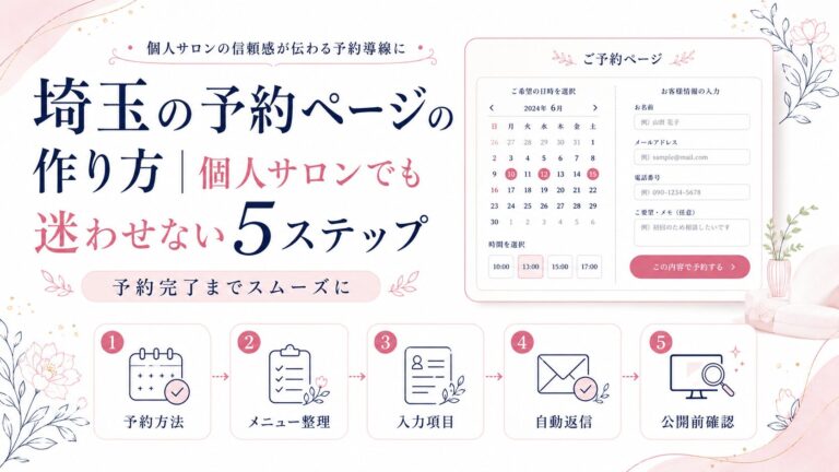 埼玉の個人サロン向け予約ページの作り方を5ステップで紹介するイラスト