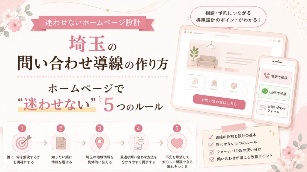 埼玉の問い合わせ導線の作り方を、ホームページで迷わせない5つのルールと電話・LINE・フォームの使い分けで解説するアイキャッチ画像