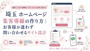埼玉のホームページ集客導線の作り方を、サイト設計・Google Maps・SNS・公式LINEの流れで分かりやすく示したアイキャッチ画像
