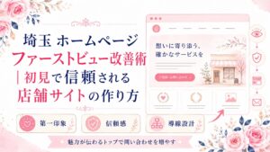 埼玉のホームページファーストビュー改善術を、第一印象・信頼感・導線設計の視点で示したブログ用アイキャッチ画像