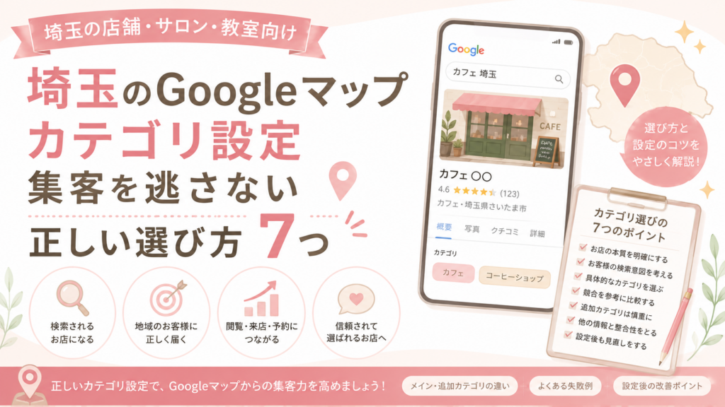 埼玉のGoogleマップカテゴリ設定と集客を逃さない正しい選び方7つを解説するアイキャッチ画像