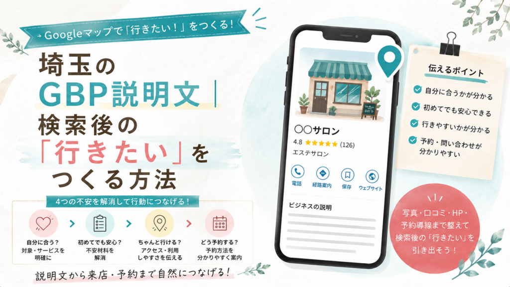 埼玉のGBP説明文で検索後の「行きたい」をつくる方法を解説したアイキャッチ画像