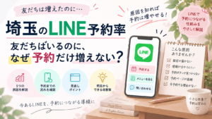 埼玉のLINE予約率が伸びない5つの原因と、友だち追加後から予約につなげる導線の改善方法を解説するイラスト