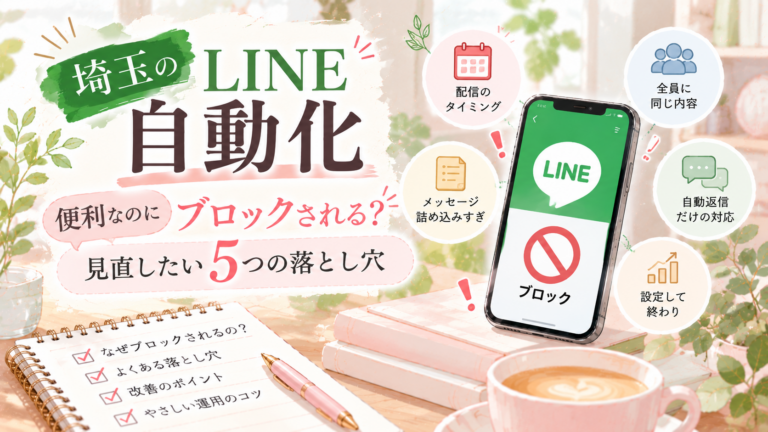 埼玉のLINE自動化でブロックにつながる5つの落とし穴を紹介するイラスト