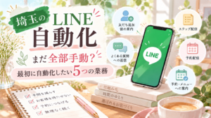 埼玉のLINE自動化で最初に自動化したい5つの業務を紹介するイラスト